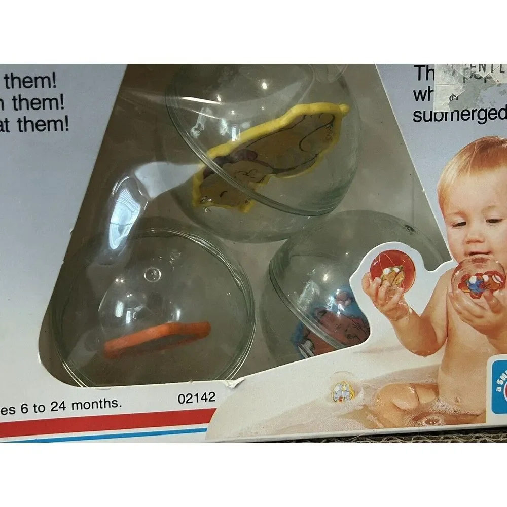 VTG Sealed 1985 Shelcore 3 Pack Spinning Plastic Animal‎ Bubbles Ball Bath Toys